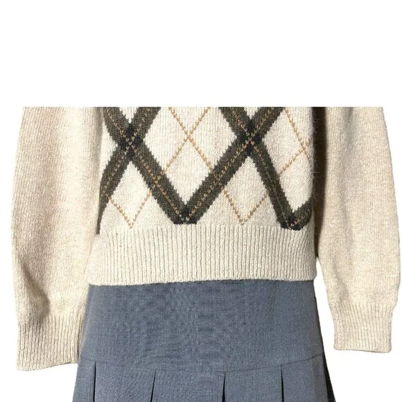 Vintage Evan Picone Tan & Brown Angora Blend Argyle Turtleneck Sweater Top Sz M - Picture 4 of 8